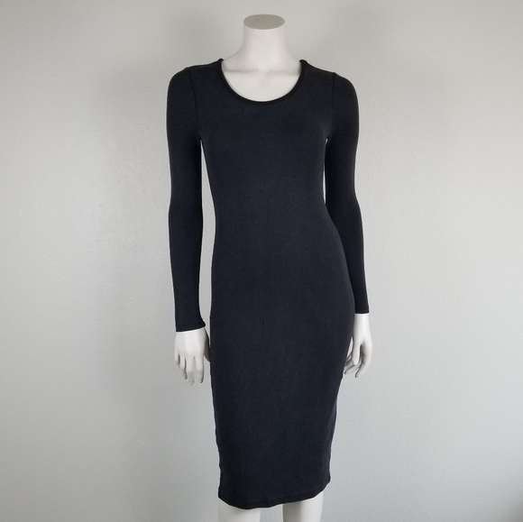 Marine Layer Lexi Black Rib Knit Bodycon Midi Minimalist Slimming Dress Size XS - Picture 3 of 12